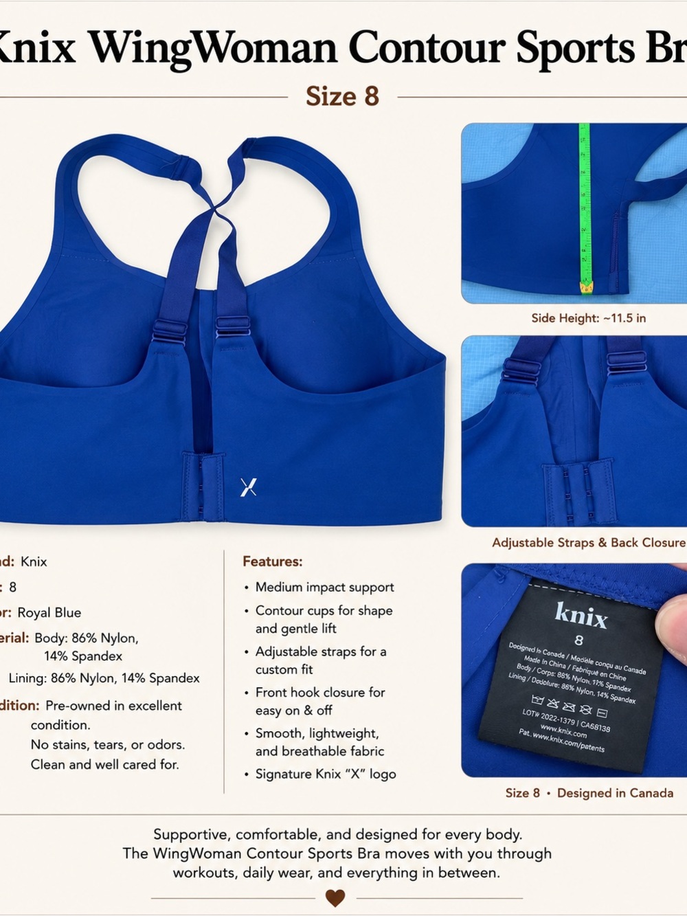 knix WingWoman Contour Sports Bra - Royal Blue